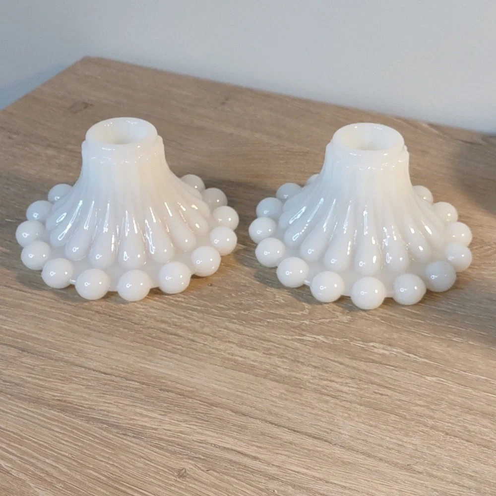 Hobnail Teardrop Milk Glass Candle Holders Vintage